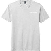 District tri-blend tee in light gray featuring 'Beach Life' text design on front.