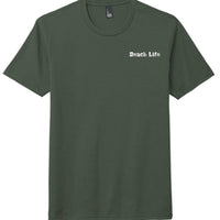 District tri-blend tee in olive green featuring a 'Beach Life' text print on the front.